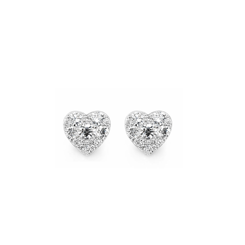 18K Heart Shaped Cluster Diamond Stud Earrings