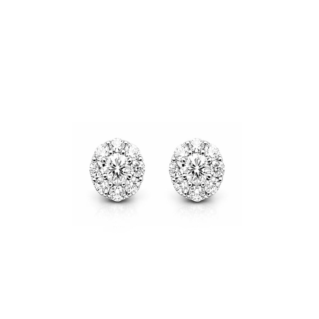 18K Classic Round Halo Diamond Stud Earrings