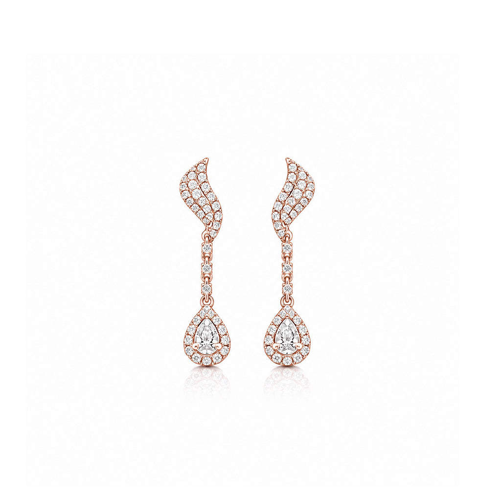 18K Feather Wing Pear Cut Diamond Dangle Earrings