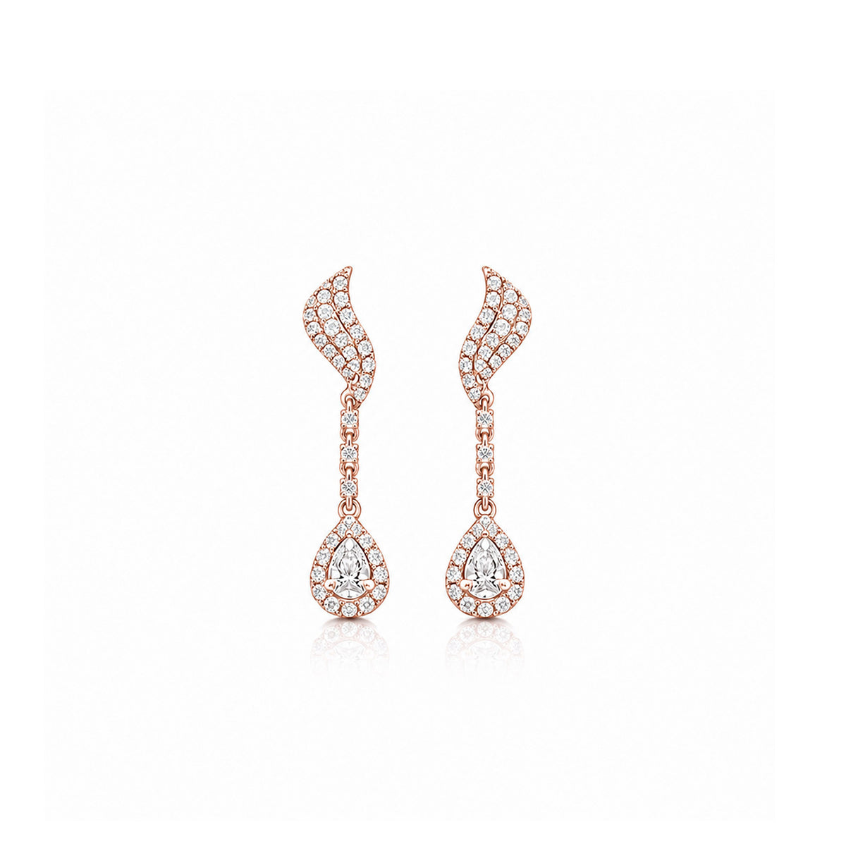 18K Feather Wing Pear Cut Diamond Dangle Earrings