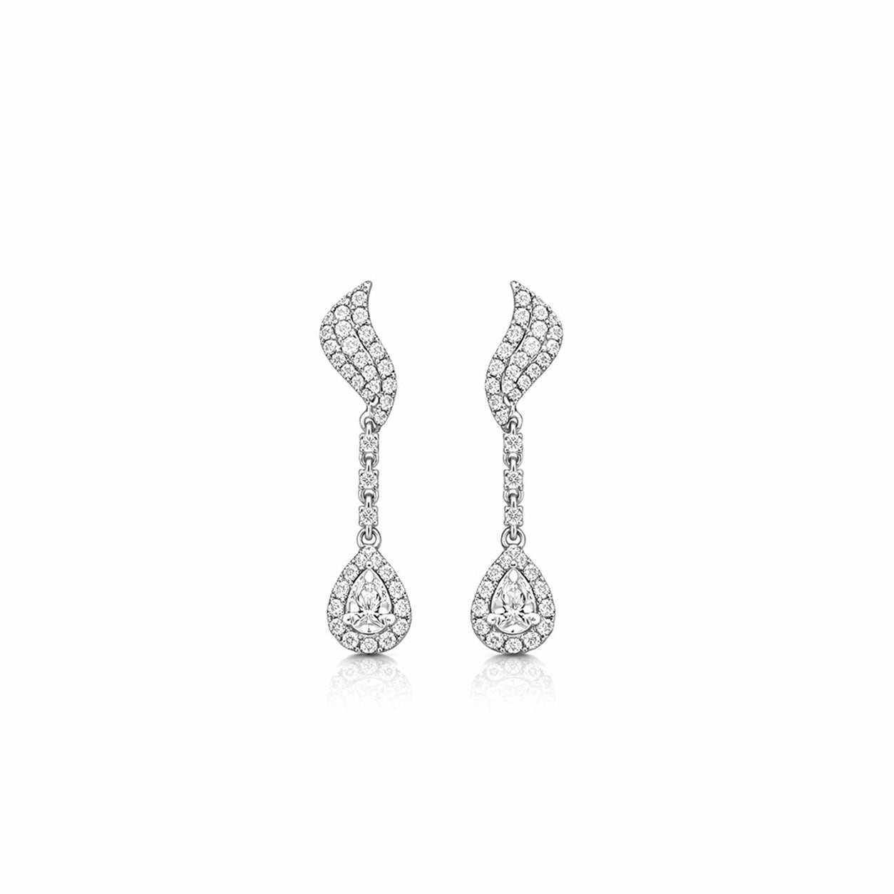 18K Feather Wing Pear Cut Diamond Dangle Earrings