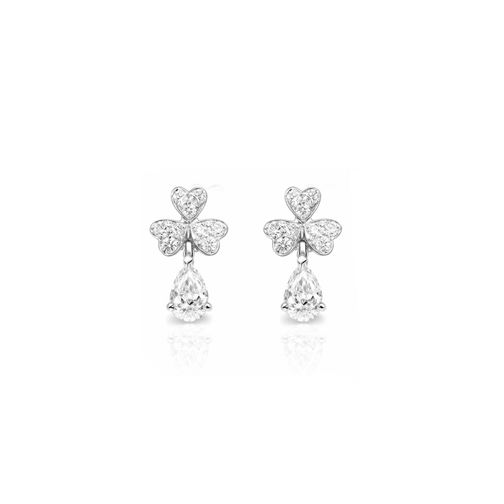 18K Sparkling Clover Teardrop Drop Diamond Earrings