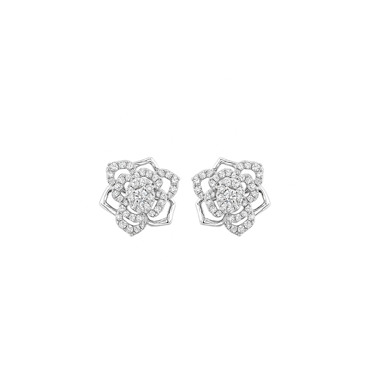 18K Elegant Floral Diamond Stud Earrings
