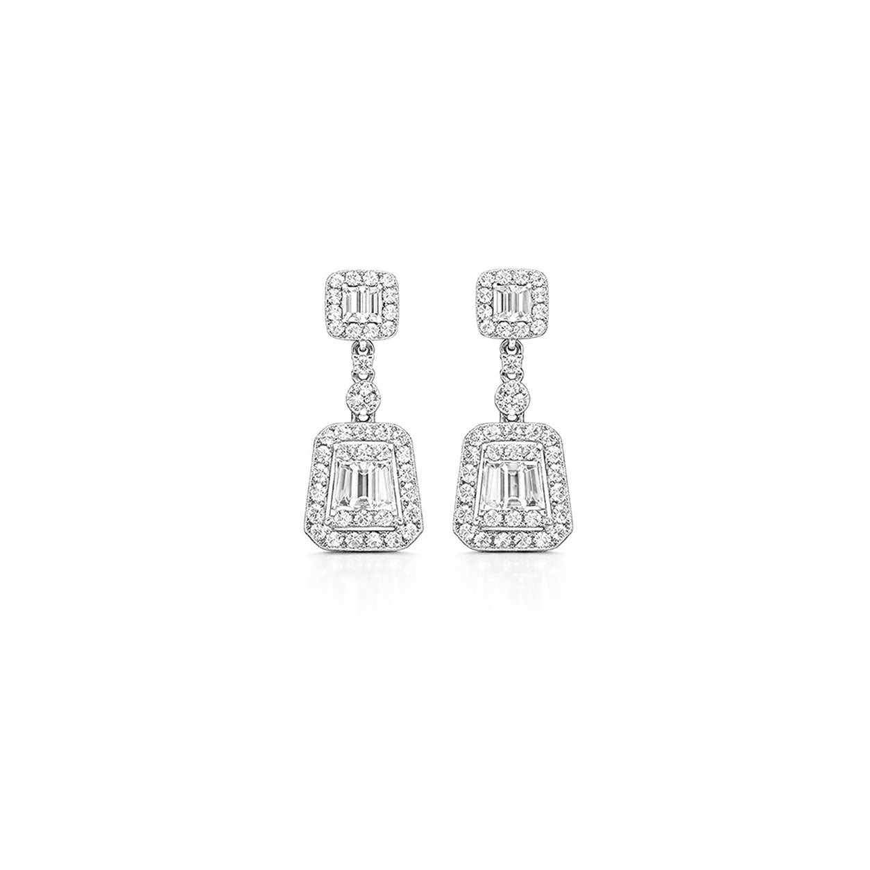 Art Deco Baguette Trapeze Diamond Diamond Drop Earrings