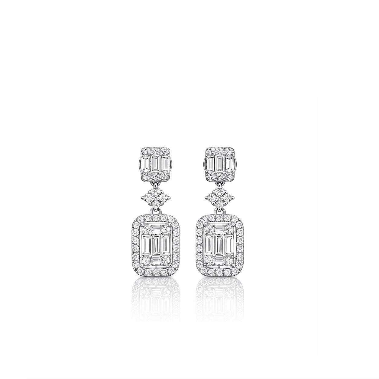 Art Deco Baguette Diamond Diamond Drop Earrings