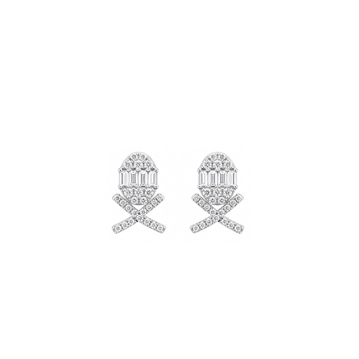 Luxe Pave & Baguette Skull Diamond Stud Earrings