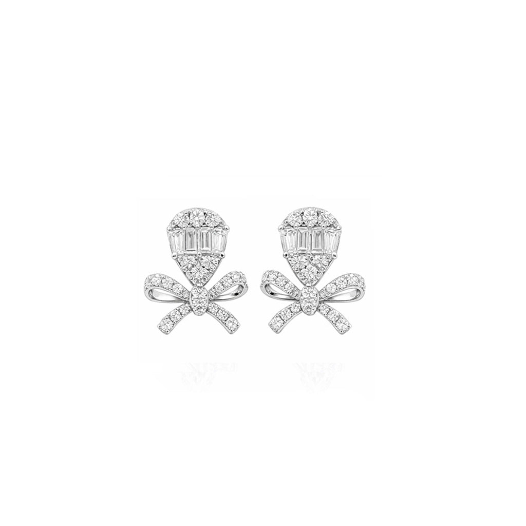 18K Sparkling Bow & Teardrop Diamond Stud Earrings