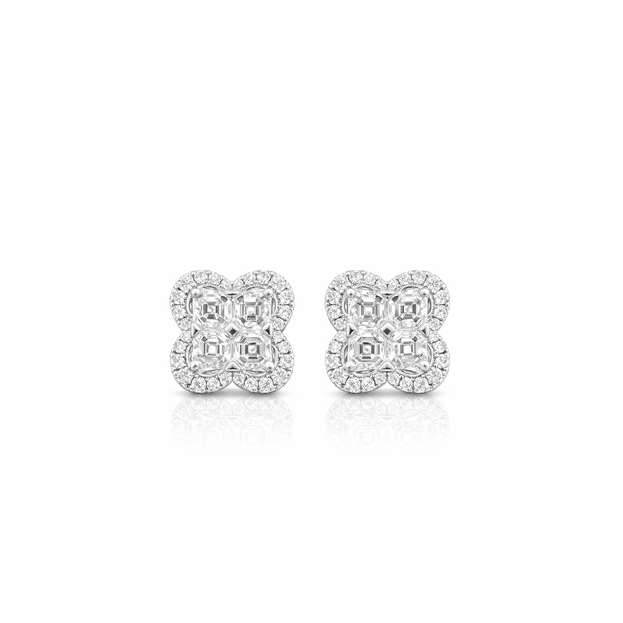 Mosaic Clover Diamond Stud Earrings