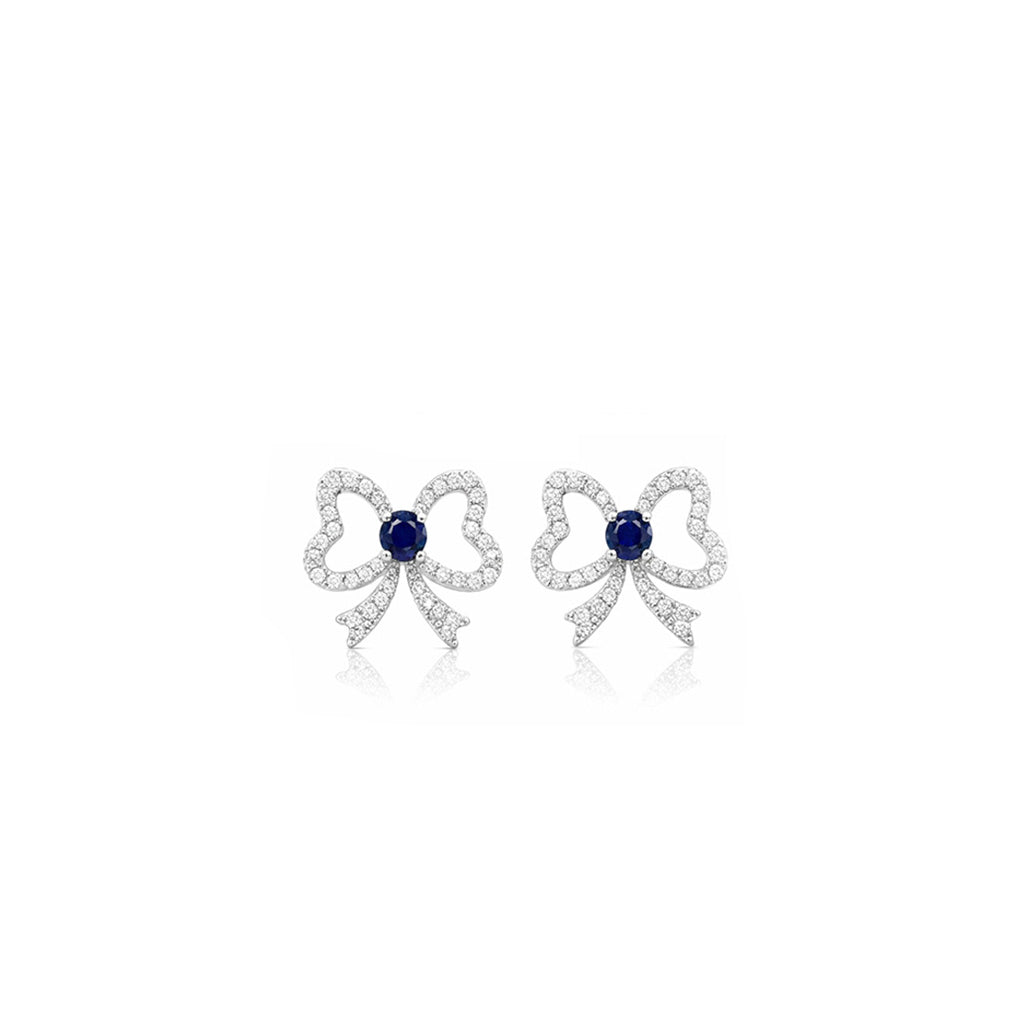 18K Sapphire Blue Bow Diamond Stud Earrings
