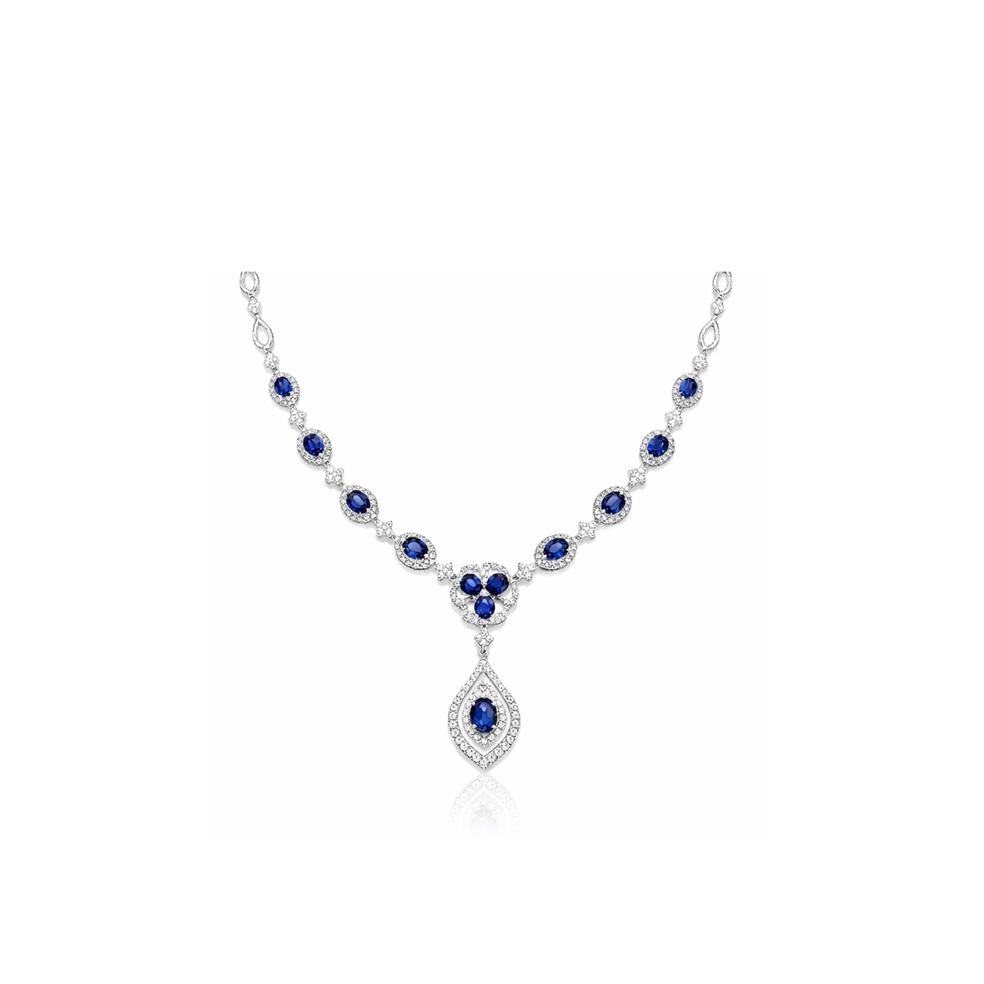18K Luxury Blue Sapphire Diamond Necklace