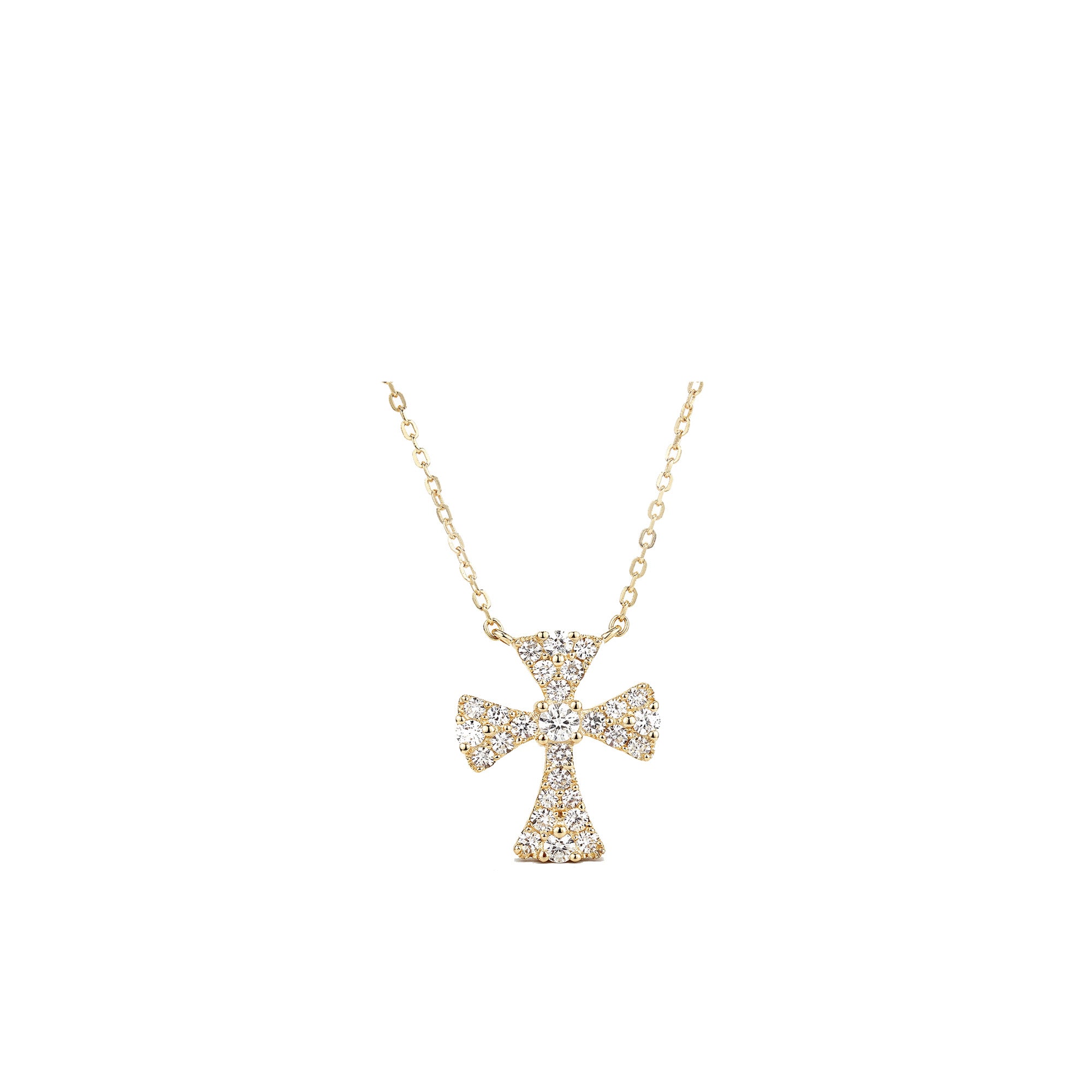 18K White Gold Flared Diamond Cross Necklace
