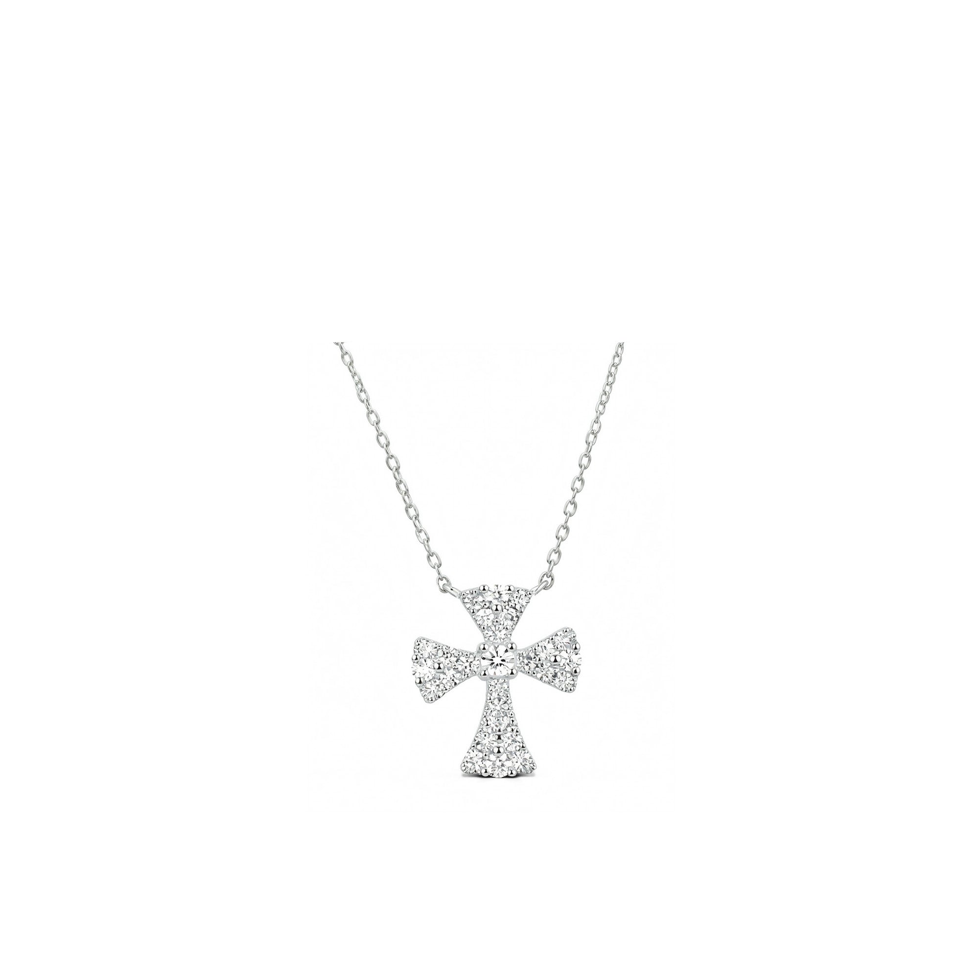 18K White Gold Flared Diamond Cross Necklace