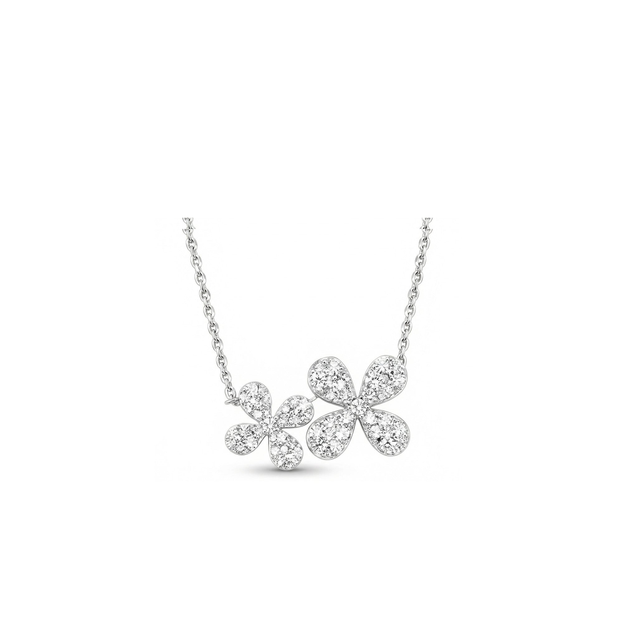 18K Two Flower Pave Diamond Accent Necklace