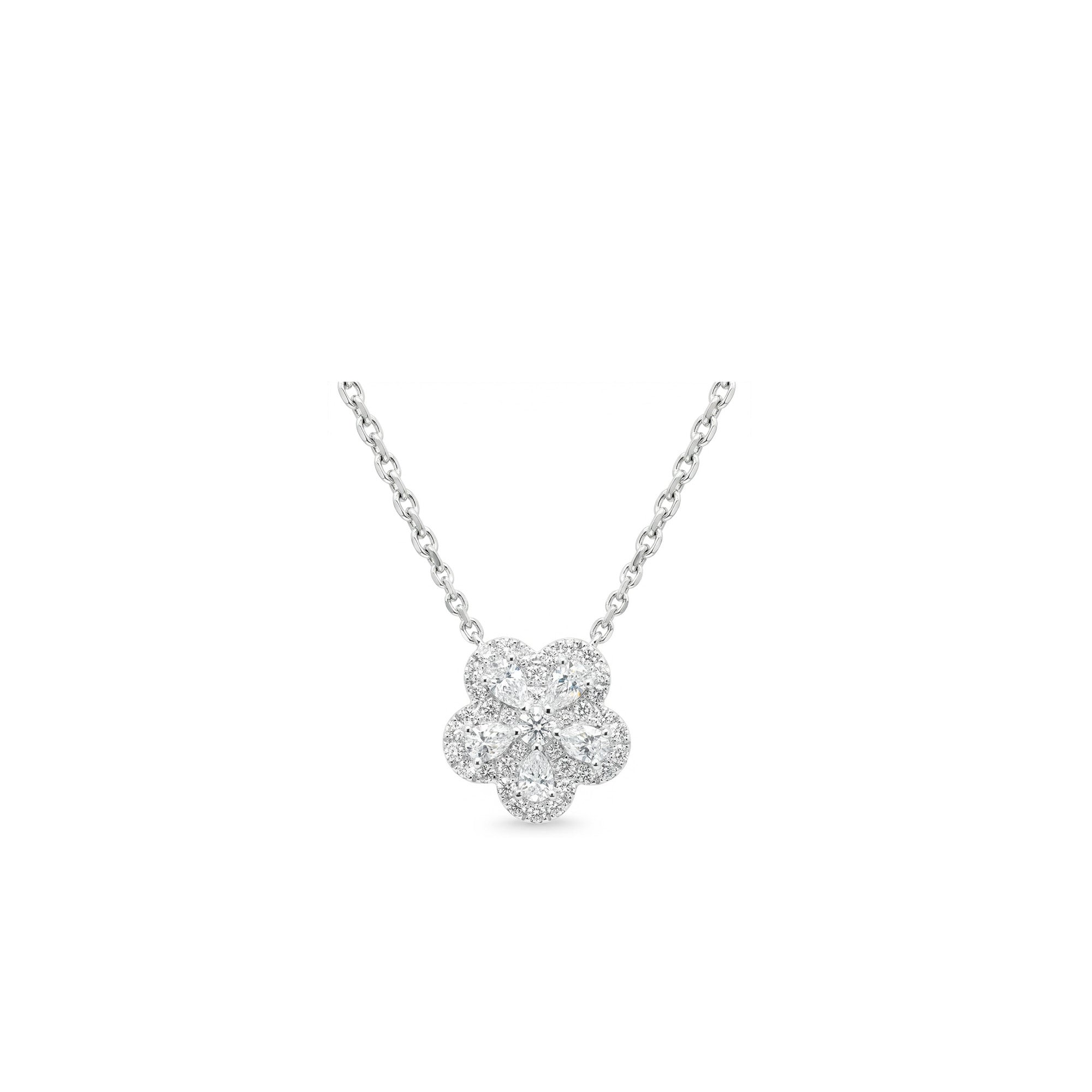 18K Pear Cut Flower HaloDiamond  Necklace