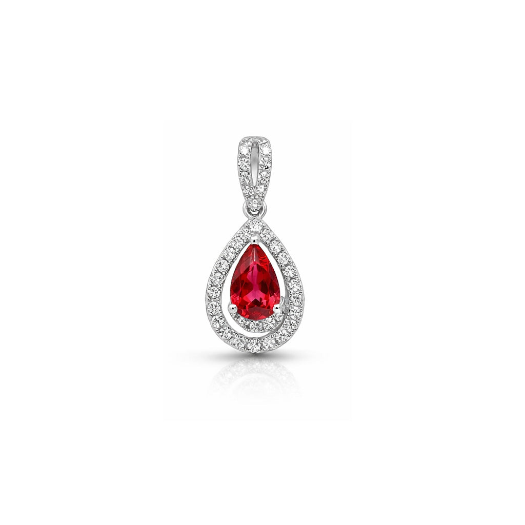 18K Teardrop Ruby & Diamond Halo Pendant
