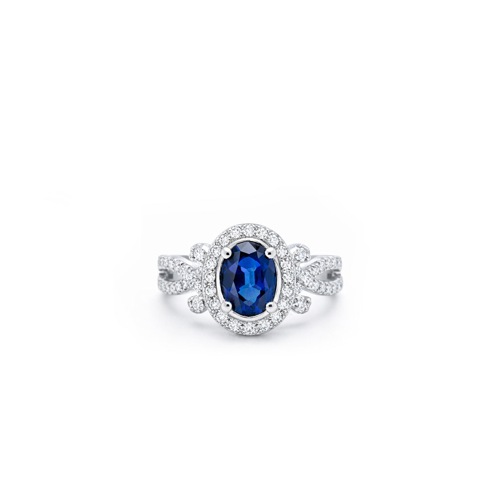 18K Blue Oval Twisted Halo Ring