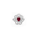 Luxury 18K White Gold Oval Red Ruby Floral Halo Ring