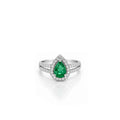 18K Pear Emerald Sppt Halo Ring