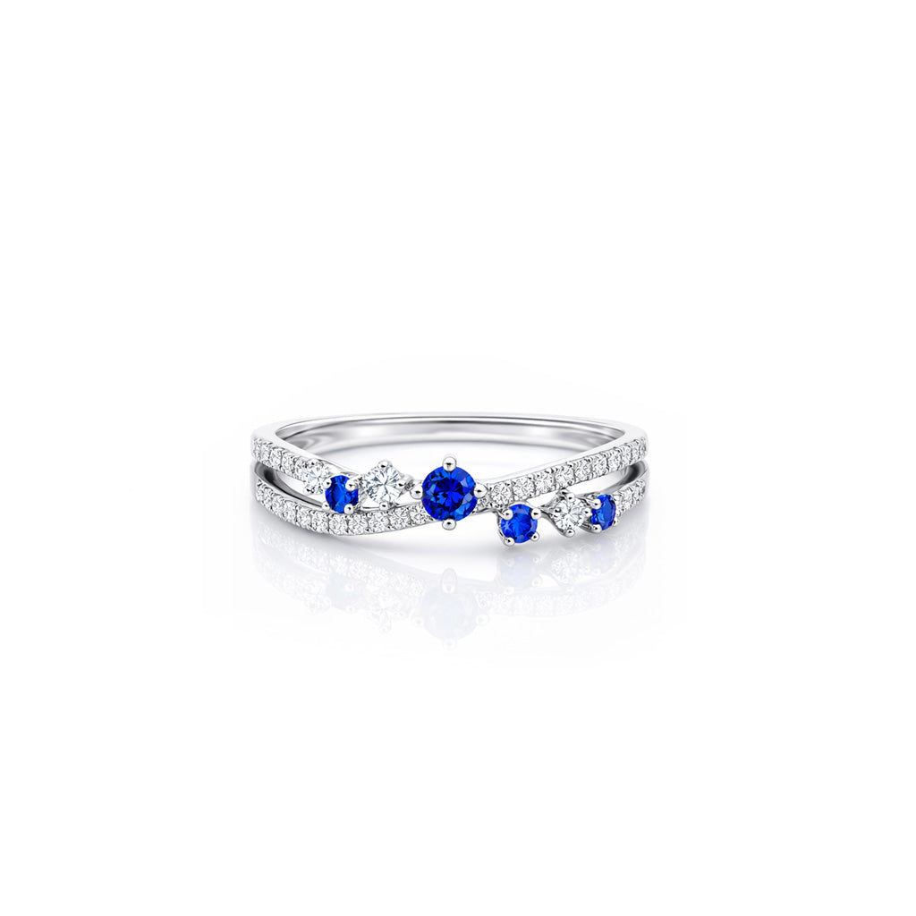 18K Sapphire Blue & White Diamond Ring