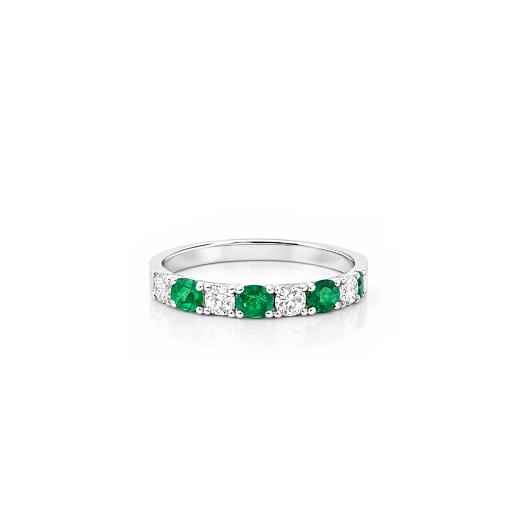 18K Round Emerald and Diamond Ring