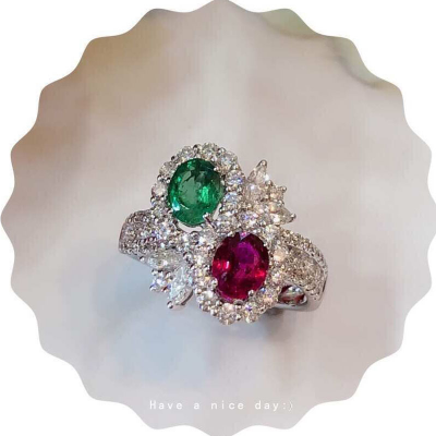 RING WITH EMERALD , RUBY AND DIAMOND